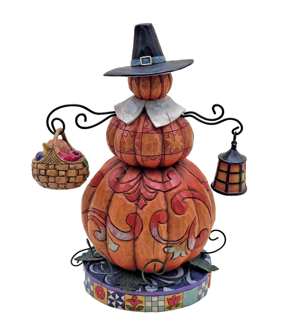 Jim Shore Heartwood Creek Pilgrim Patch Stacked Pumpkin Figurine 9.5" 4009013